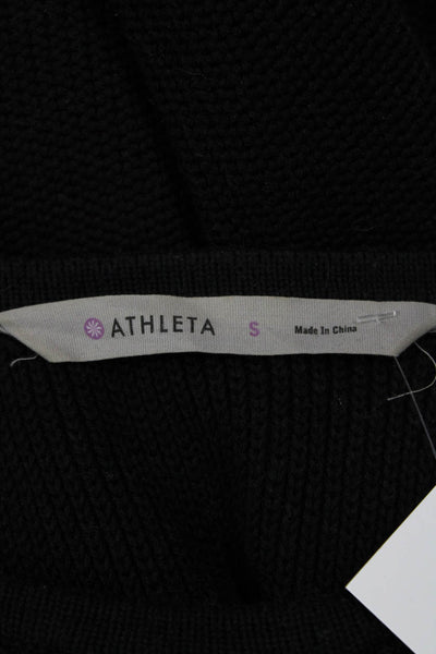 Athleta Womens Knit Crew Neck Side Zip Detail Long Sleeve Sweater Top Black Sz S