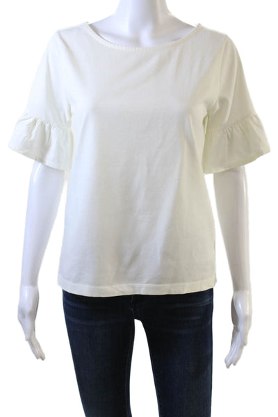 J Crew Womens Cotton Crew Neck Puff Short Sleeve Blouse Top White Size S