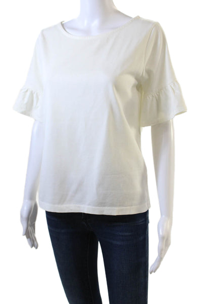 J Crew Womens Cotton Crew Neck Puff Short Sleeve Blouse Top White Size S