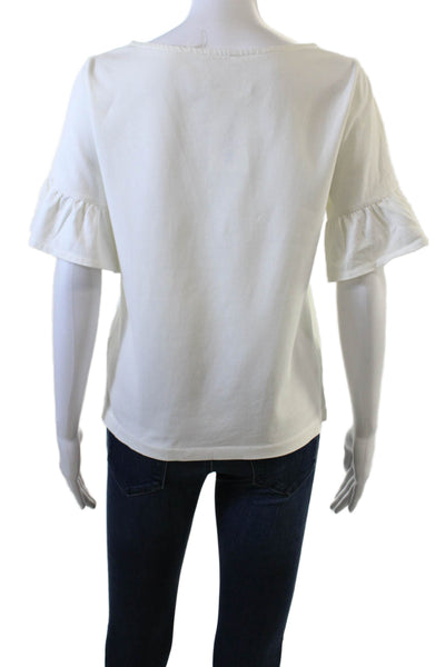 J Crew Womens Cotton Crew Neck Puff Short Sleeve Blouse Top White Size S