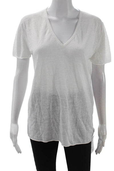 Poles Womens Linen Blend Short Sleeves V Neck Sweater White Size Large