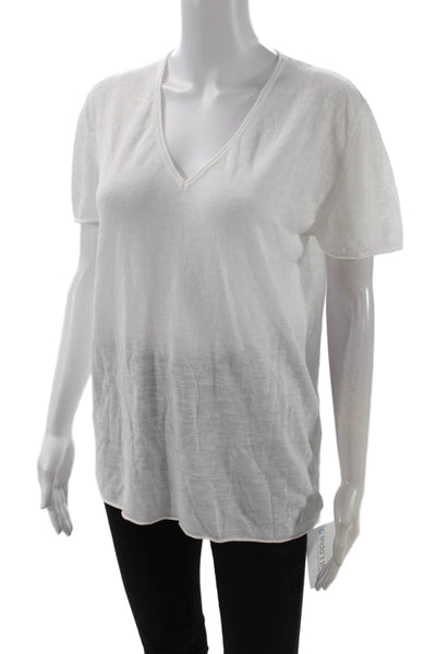 Poles Womens Linen Blend Short Sleeves V Neck Sweater White Size Large