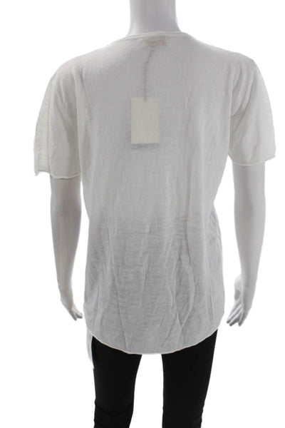 Poles Womens Linen Blend Short Sleeves V Neck Sweater White Size Large