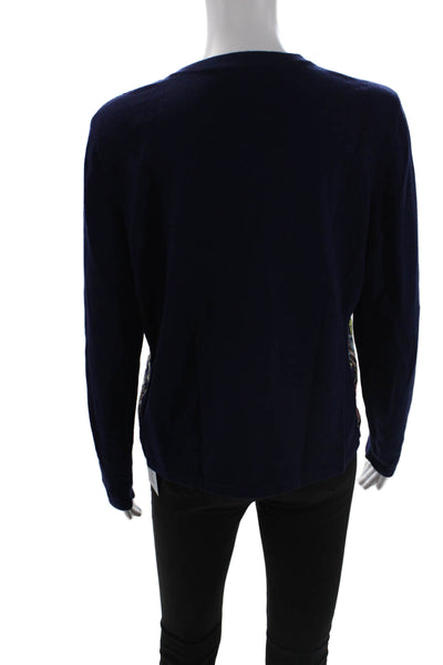 J. Mclaughlin Womens Fish Print Cardigan Sweater Navy Blue Cotton Size Large