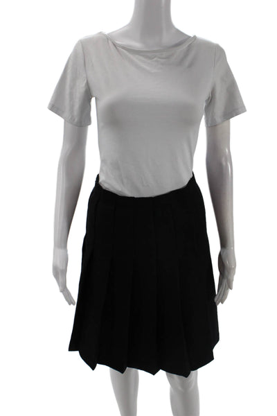 J. Mclaughlin Womens Pleated Knee Length A Line Skirt Black Wool Size 12