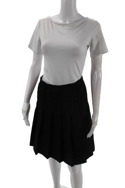 J. Mclaughlin Womens Pleated Knee Length A Line Skirt Black Wool Size 12