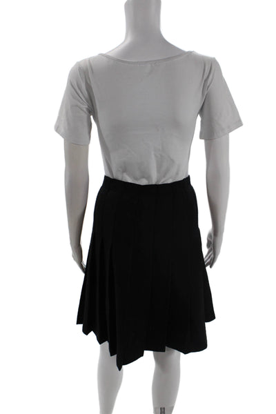 J. Mclaughlin Womens Pleated Knee Length A Line Skirt Black Wool Size 12