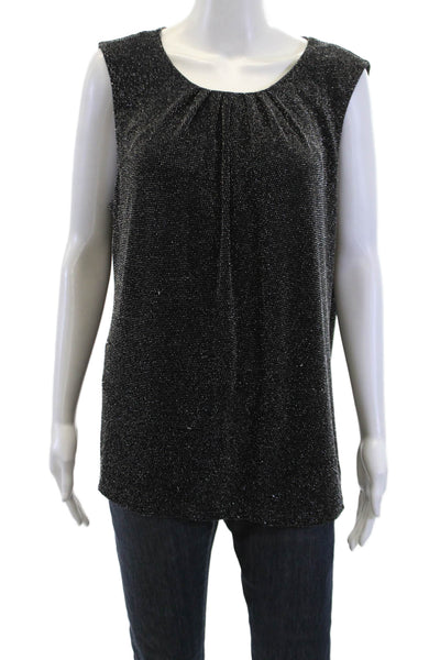 Calvin Klein Womens Textured Sleeveless Round Neck Sparkly Blouse Black Size 1X