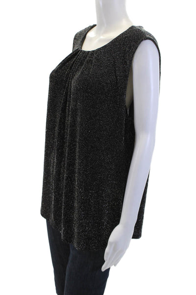 Calvin Klein Womens Textured Sleeveless Round Neck Sparkly Blouse Black Size 1X