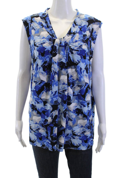 Calvin Klein Womens Textured Sleeveless V-neck Tank Blouse Blue Size XL