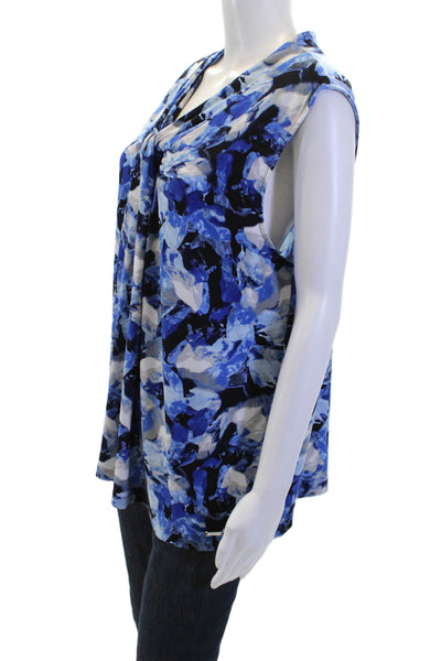 Calvin Klein Womens Textured Sleeveless V-neck Tank Blouse Blue Size XL