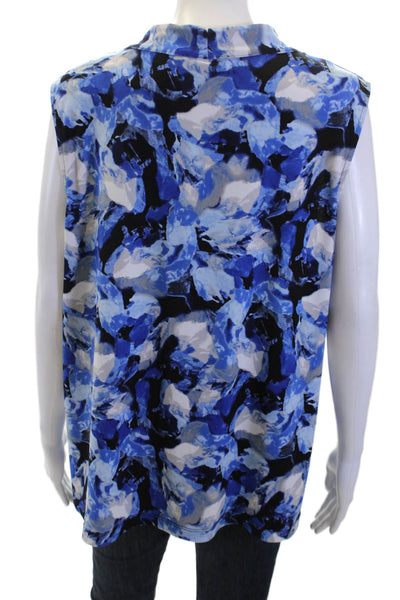 Calvin Klein Womens Textured Sleeveless V-neck Tank Blouse Blue Size XL