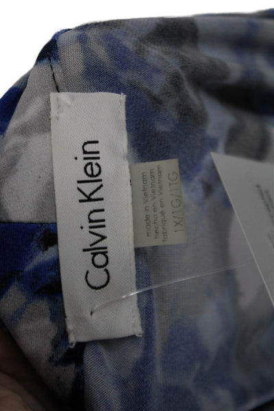 Calvin Klein Womens Textured Sleeveless V-neck Tank Blouse Blue Size XL