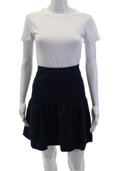 J Crew Womens Cotton Brocade Gathered Detail Zippered Skirt Dark Blue Size 14