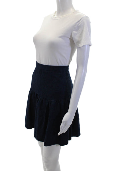 J Crew Womens Cotton Brocade Gathered Detail Zippered Skirt Dark Blue Size 14