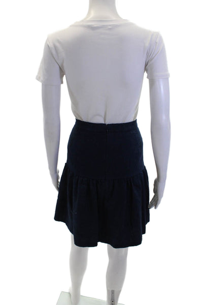 J Crew Womens Cotton Brocade Gathered Detail Zippered Skirt Dark Blue Size 14