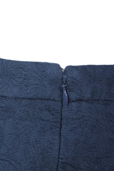 J Crew Womens Cotton Brocade Gathered Detail Zippered Skirt Dark Blue Size 14