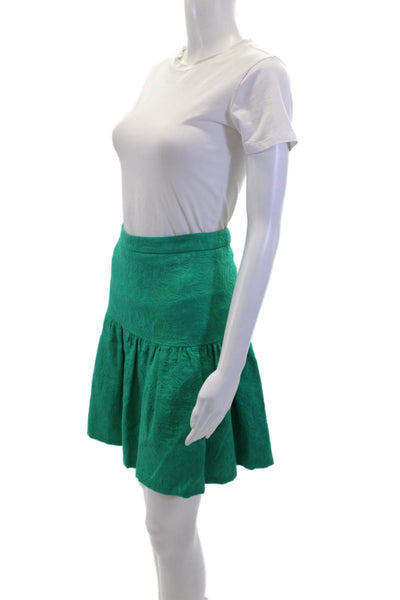 J Crew Womens Cotton Brocade Gathered Detail Zippered Skirt Teal Green Size 14