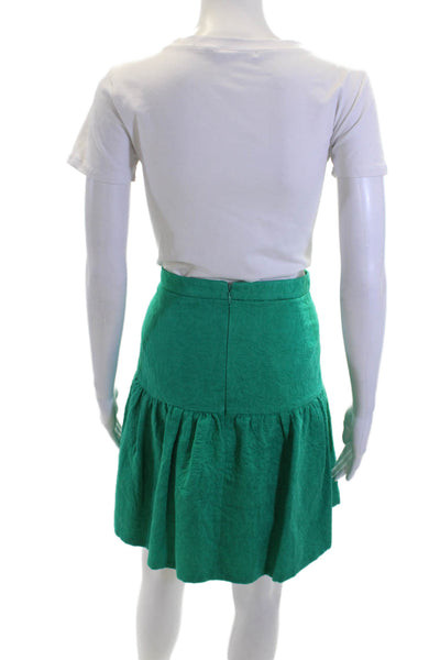 J Crew Womens Cotton Brocade Gathered Detail Zippered Skirt Teal Green Size 14