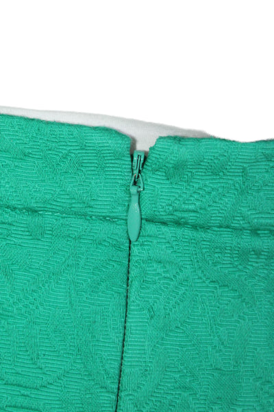 J Crew Womens Cotton Brocade Gathered Detail Zippered Skirt Teal Green Size 14