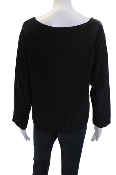 Oscar de la Renta Women Black Silk Long Sleeve Round Neck Blouse Size 12