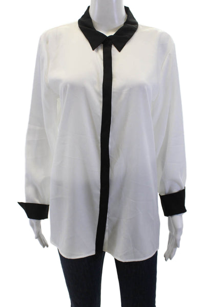 Calvin Klein Womens Contrast Collar Sheer Button Down Blouse White Size S