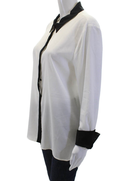 Calvin Klein Womens Contrast Collar Sheer Button Down Blouse White Size S