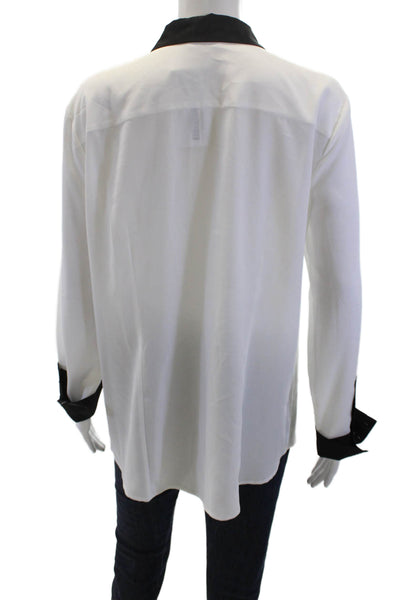 Calvin Klein Womens Contrast Collar Sheer Button Down Blouse White Size S