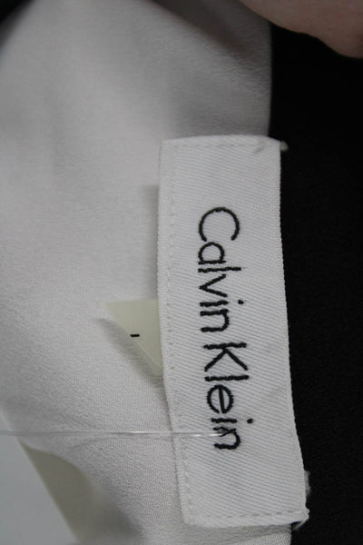 Calvin Klein Womens Contrast Collar Sheer Button Down Blouse White Size S