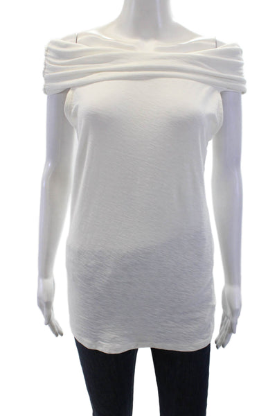 James Perse Womens Cotton Rouched Neckline Off The Shoulder Top White Size 4