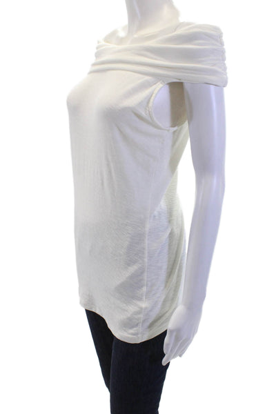 James Perse Womens Cotton Rouched Neckline Off The Shoulder Top White Size 4