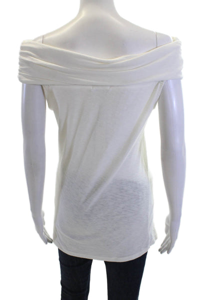 James Perse Womens Cotton Rouched Neckline Off The Shoulder Top White Size 4