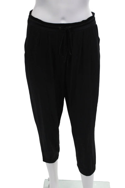 Ramy Brook Womens Silk Drawstring Waist Straight Leg Cuffed Pants Black Size S