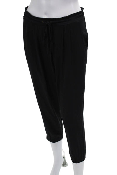 Ramy Brook Womens Silk Drawstring Waist Straight Leg Cuffed Pants Black Size S