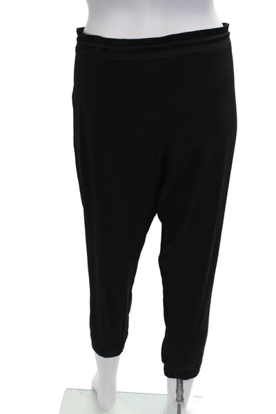 Ramy Brook Womens Silk Drawstring Waist Straight Leg Cuffed Pants Black Size S