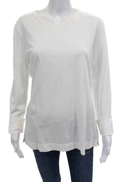 Adam Lippes Women Basic Long Sleeve Crew Neck Pima Cotton T-Shirt White Size L