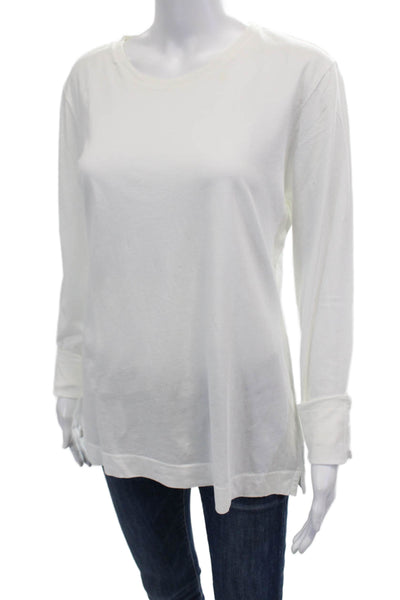 Adam Lippes Women Basic Long Sleeve Crew Neck Pima Cotton T-Shirt White Size L