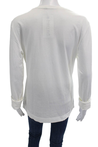 Adam Lippes Women Basic Long Sleeve Crew Neck Pima Cotton T-Shirt White Size L