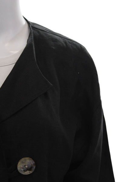 Elliott Lauren Womens Black Linen Blend Blazer Long Sleeve V-Neck Button Size M