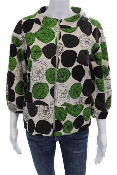Elliott Lauren Women Beige Graphic Print Jacket 3/4 Sleeve Round Neck Size 6