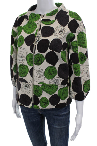 Elliott Lauren Women Beige Graphic Print Jacket 3/4 Sleeve Round Neck Size 6