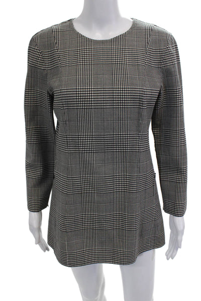 Theory Women Tunic Black Check Crew Neck Long Sleeve Size 8