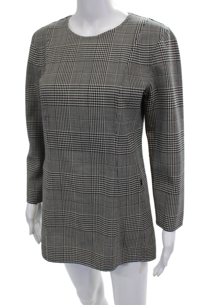Theory Women Tunic Black Check Crew Neck Long Sleeve Size 8