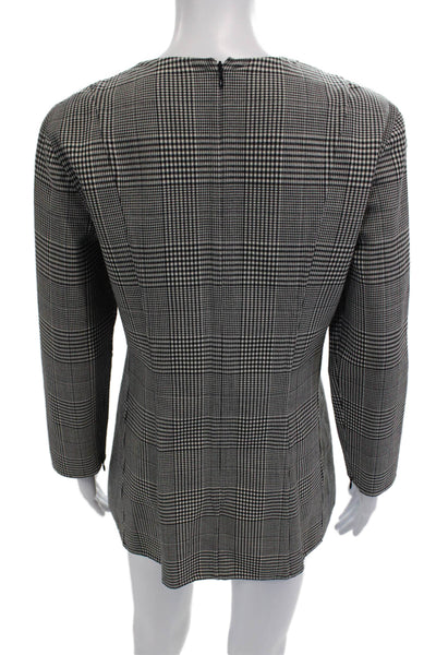 Theory Women Tunic Black Check Crew Neck Long Sleeve Size 8