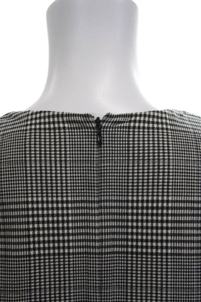Theory Women Tunic Black Check Crew Neck Long Sleeve Size 8