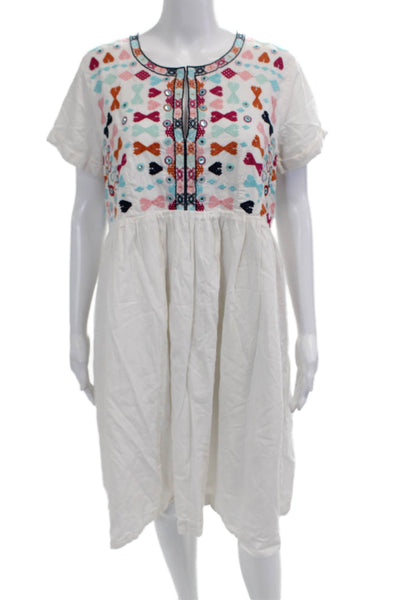 Roberta Roller Rabbit Women Shift Sundress White Geometric Round Neck Size M