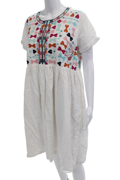 Roberta Roller Rabbit Women Shift Sundress White Geometric Round Neck Size M