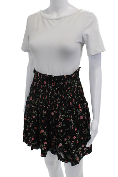 Ganni Womens Textured Ruched Floral Print Skirt Black Size EUR 42