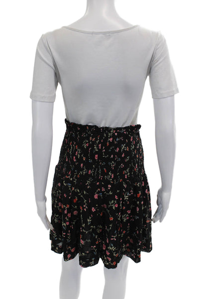 Ganni Womens Textured Ruched Floral Print Skirt Black Size EUR 42