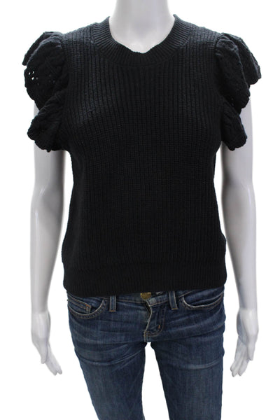 Rails Women Black Pullover Sweater Crew Neck Short Sleeve Cotton Blend Size XS